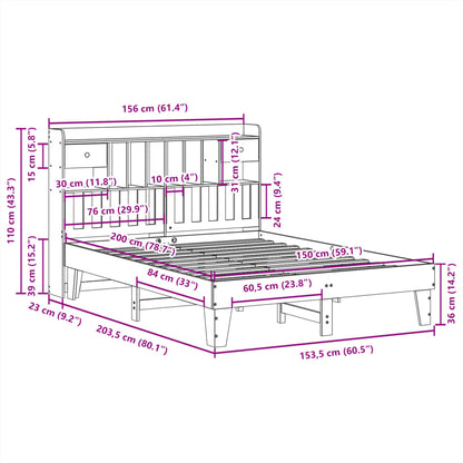 Letto senza Materasso 150x200 cm in Legno Massello di Pino - homemem39