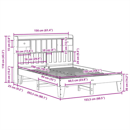 Letto senza Materasso Bianco 150x200 cm Legno Massello di Pino