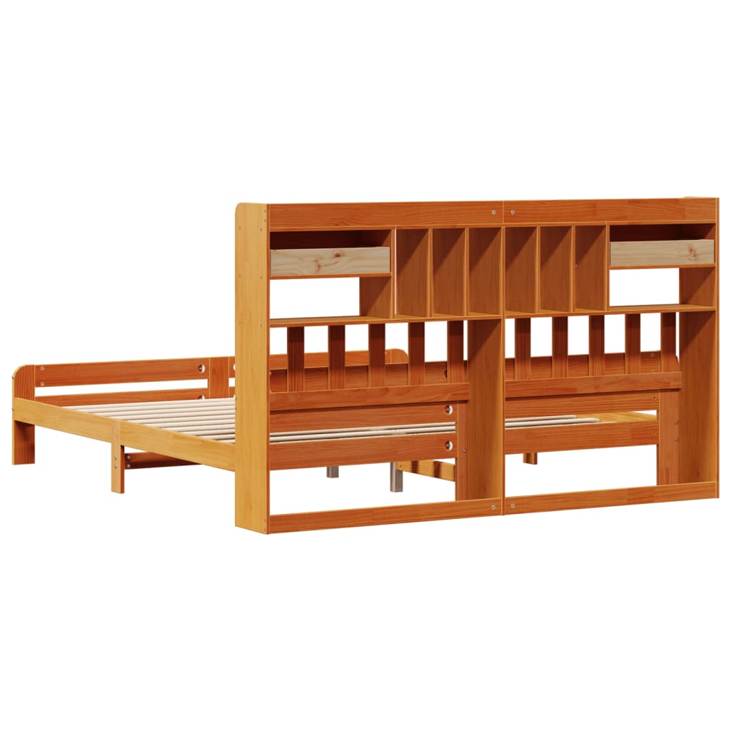 Letto Libreria senza Materasso Marrone Cera 200x200 cm in Pino - homemem39