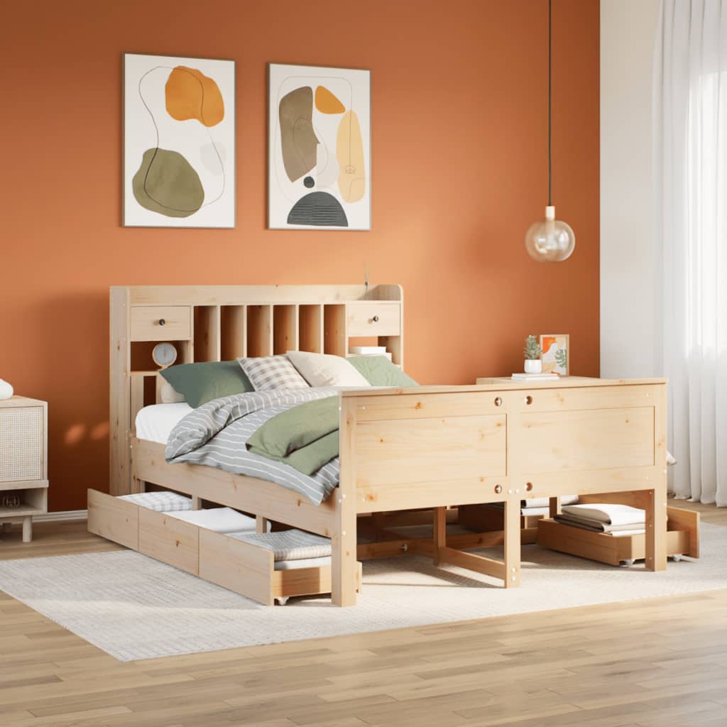 Letto Libreria senza Materasso 150x200 cm in Legno di Pino - homemem39