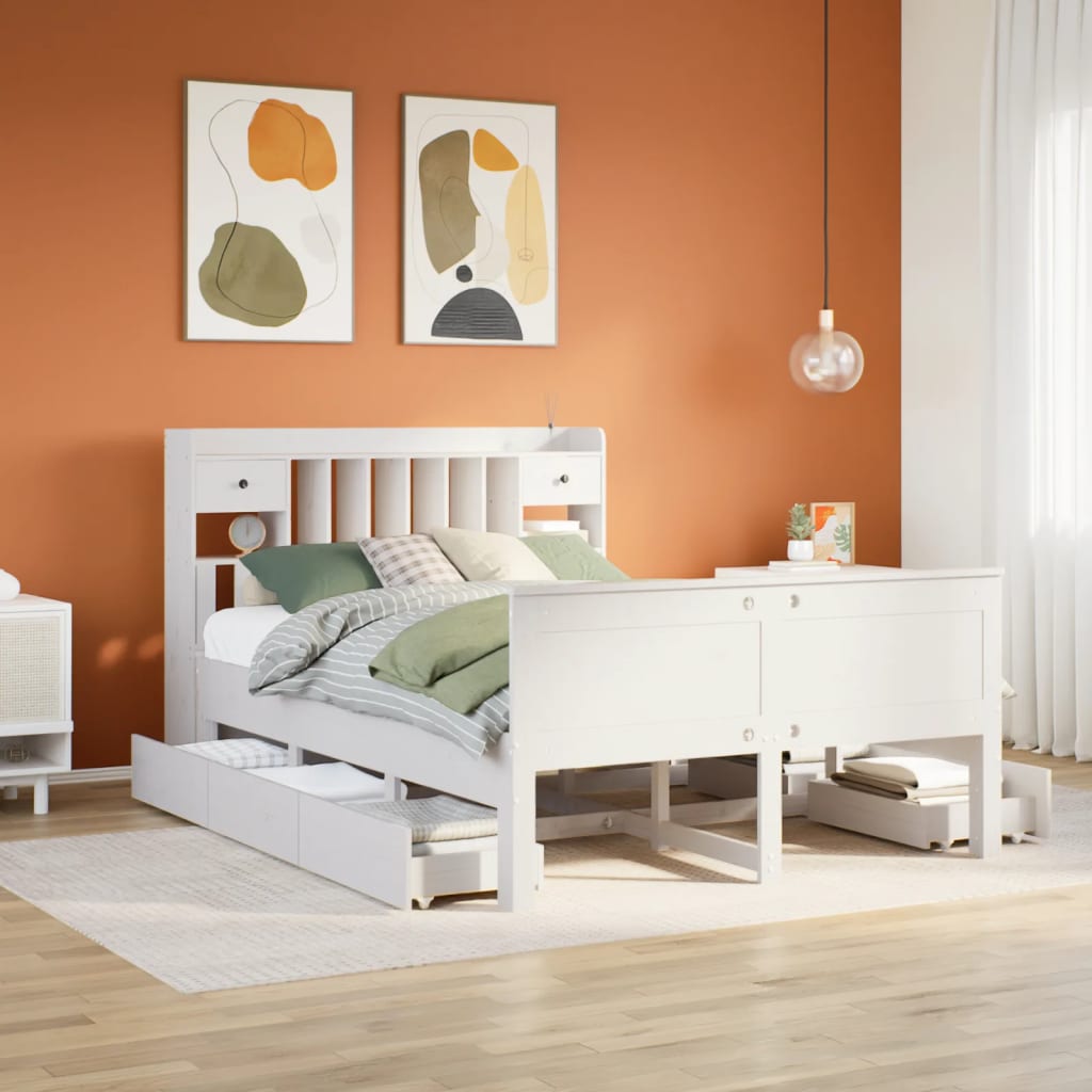 Letto Libreria senza Materasso Bianco 150x200 cm Legno di Pino - homemem39