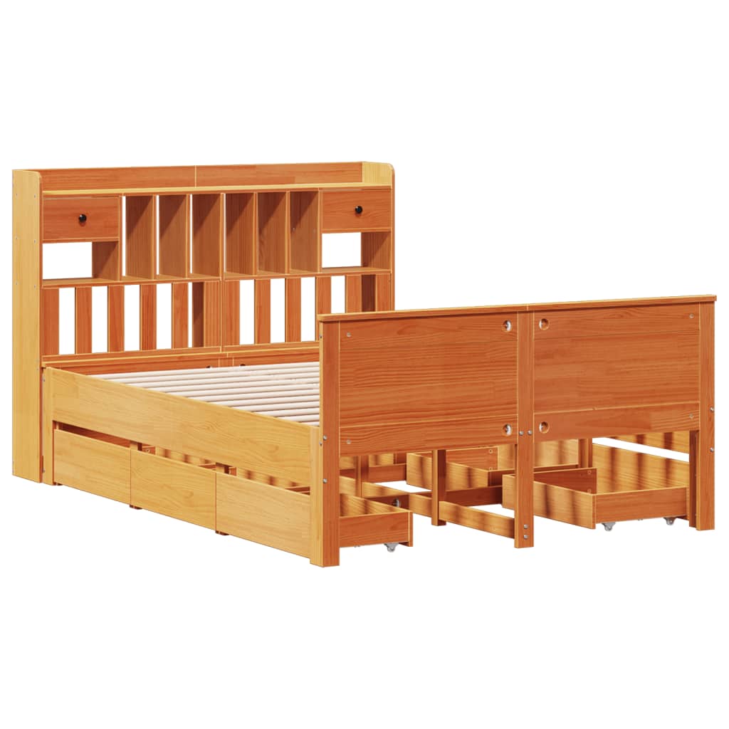 Letto Libreria senza Materasso Marrone Cera 150x200 cm in Pino - homemem39