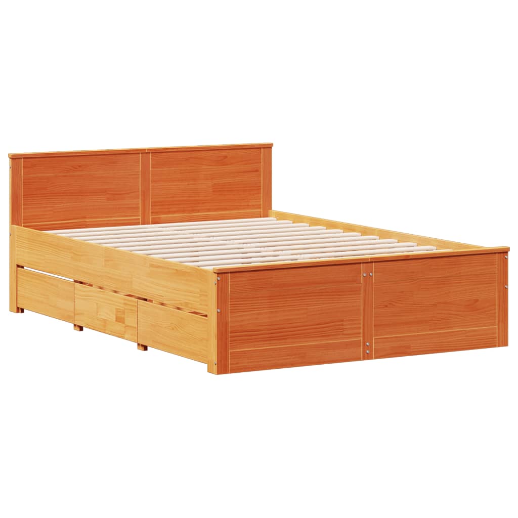 Letto Libreria senza Materasso Marrone Cera 150x200 cm in Pino - homemem39