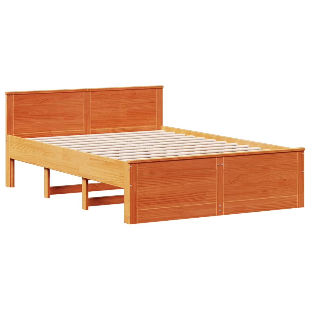 Letto Libreria senza Materasso Marrone Cera 140x200 cm in Pino