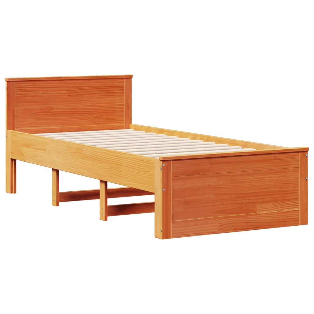 Letto Libreria senza Materasso Marrone Cera 100x200 cm in Pino