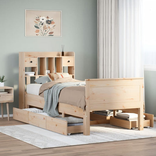 Letto Libreria senza Materasso 90x200 cm Legno Massello Pino