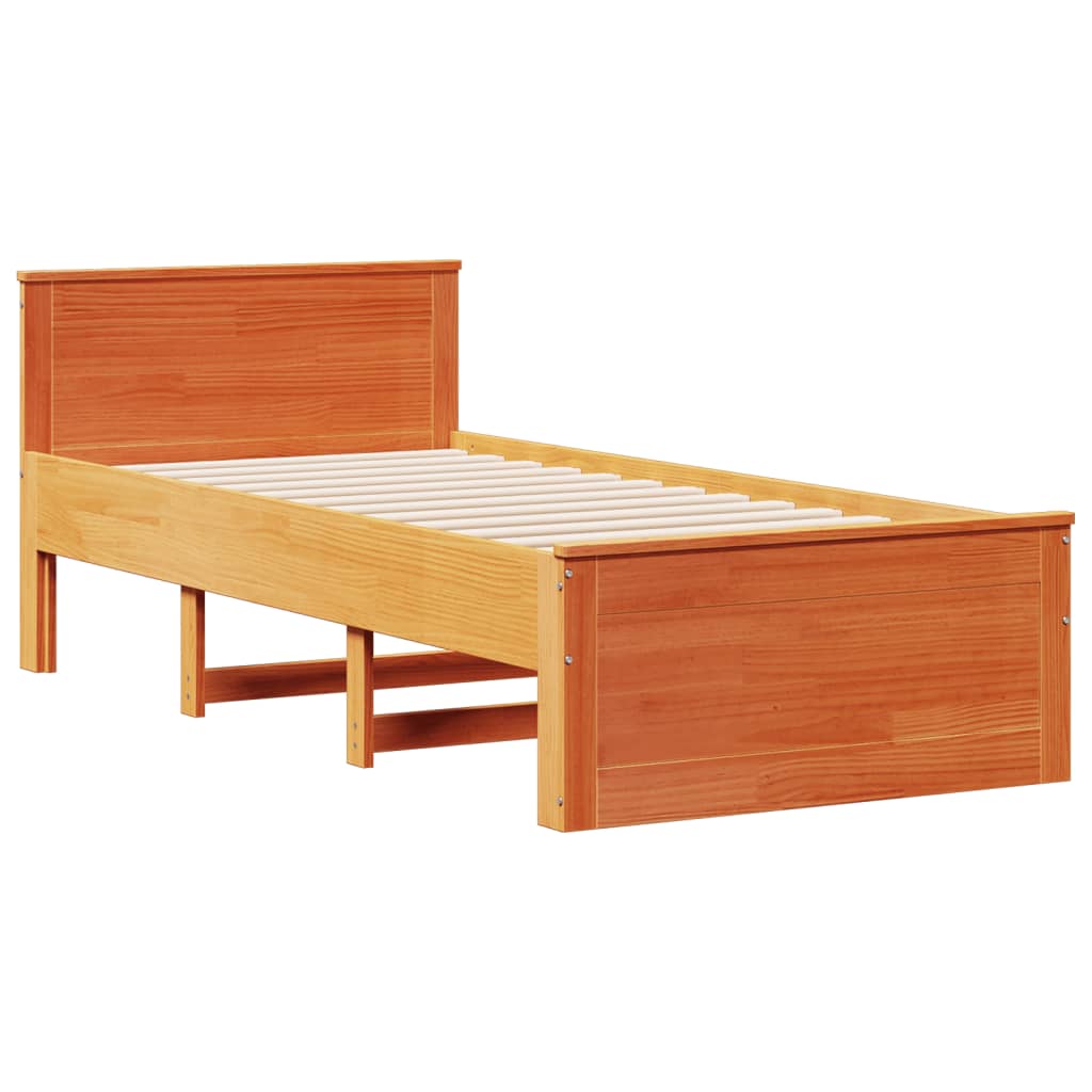 Letto Libreria senza Materasso Marrone Cera 90x200 cm in Pino