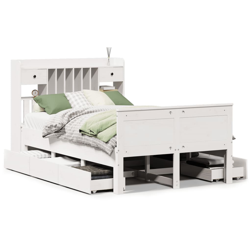 Letto Libreria senza Materasso Bianco 135x190 cm Legno di Pino