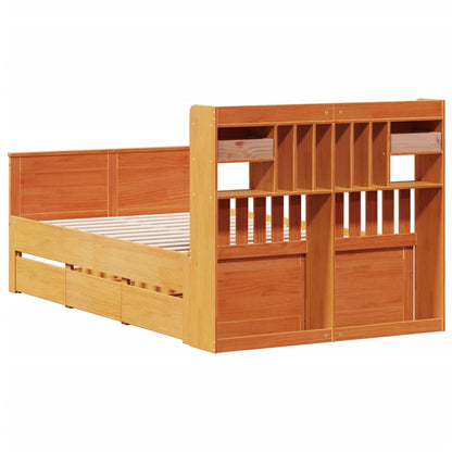 Letto Libreria senza Materasso Marrone Cera 135x190 cm in Pino