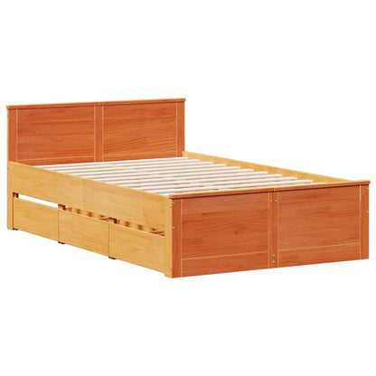 Letto Libreria senza Materasso Marrone Cera 135x190 cm in Pino