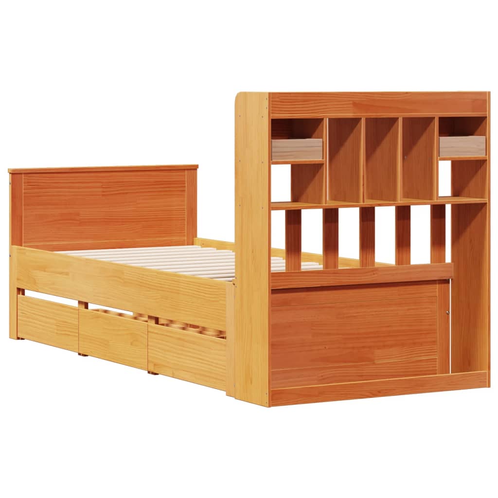 Letto Libreria senza Materasso Marrone Cera 90x190 cm in Pino