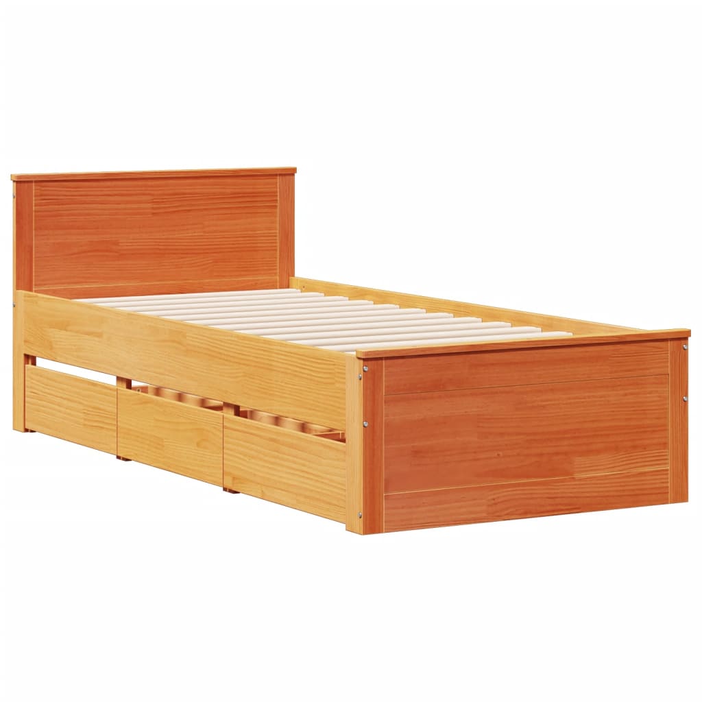 Letto Libreria senza Materasso Marrone Cera 90x190 cm in Pino