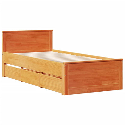 Letto Libreria senza Materasso Marrone Cera 90x190 cm in Pino