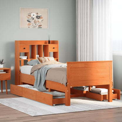 Letto Libreria senza Materasso Marrone Cera 90x190 cm in Pino