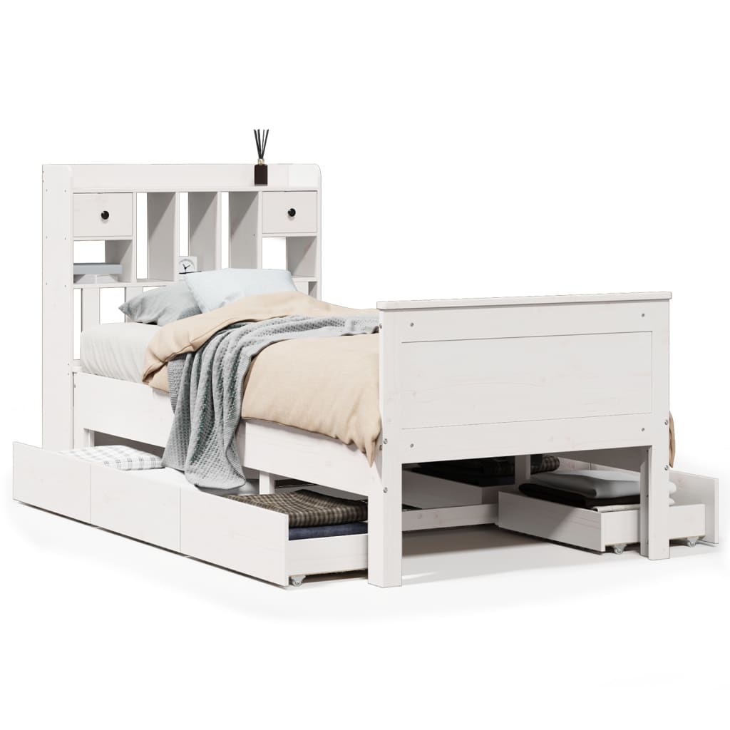 Letto con Libreria senza Materasso 75x190 cm in Legno Pino