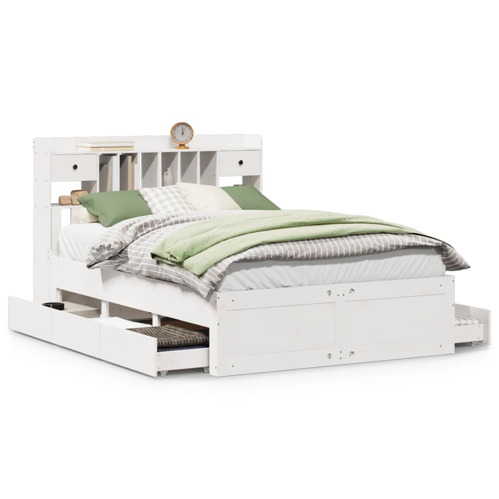 Letto Libreria senza Materasso Bianco 160x200 cm Legno di Pino - homemem39