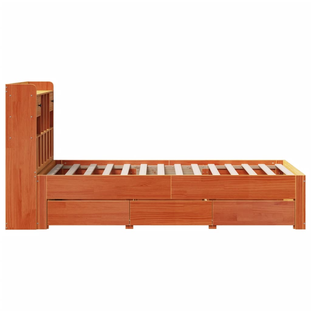 Letto Libreria senza Materasso Marrone Cera 100x200 cm in Pino - homemem39