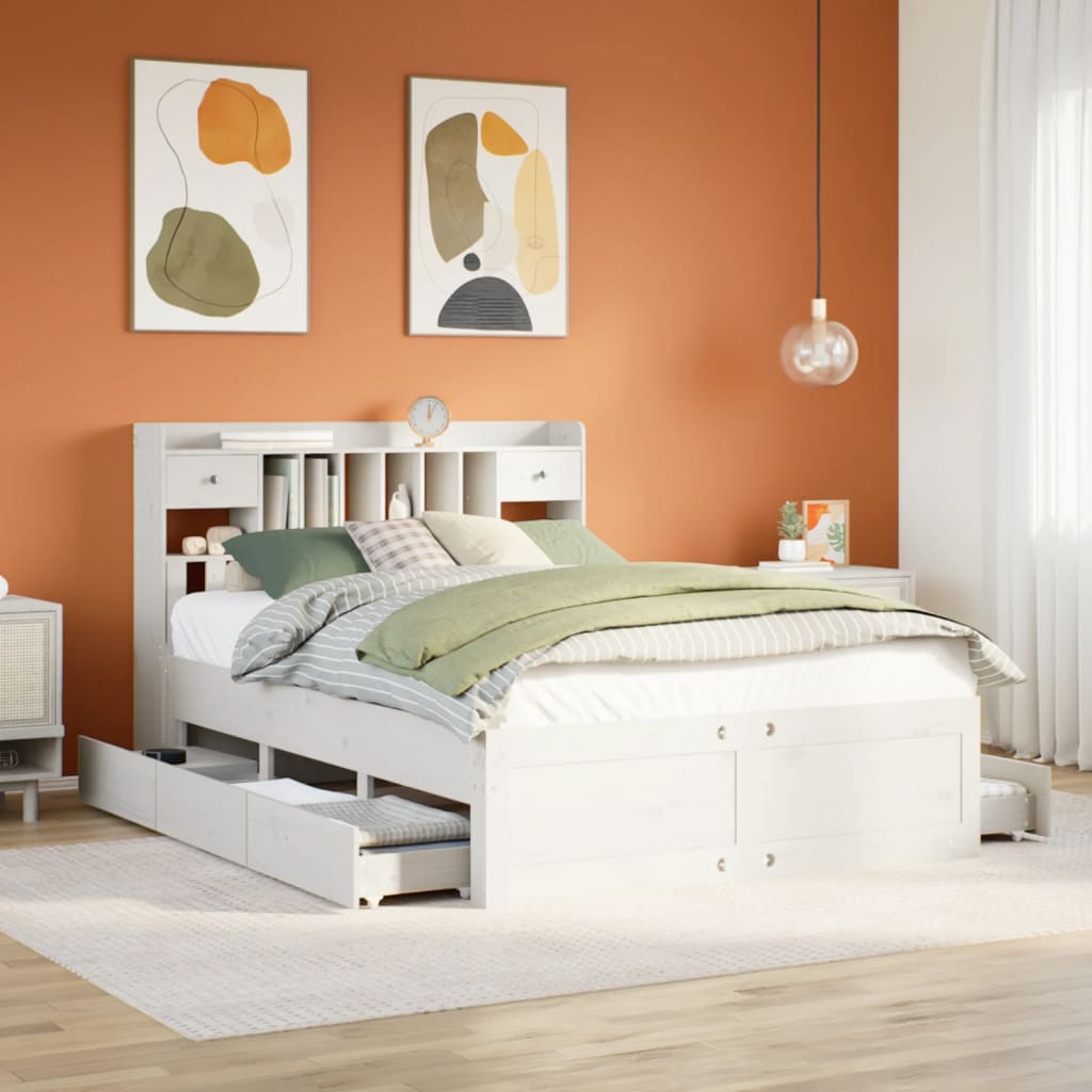 Letto Libreria senza Materasso Bianco 140x190 cm Legno di Pino - homemem39