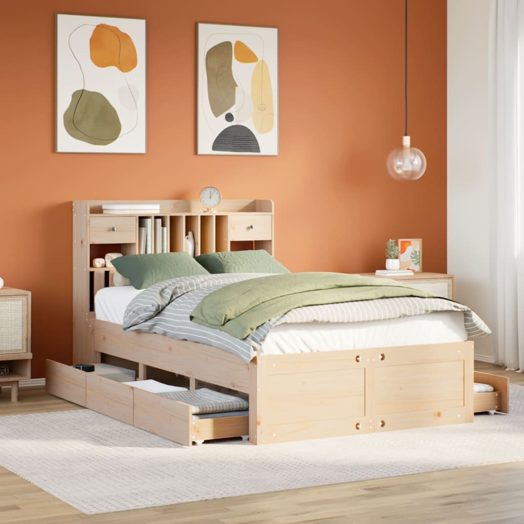 Letto Libreria senza Materasso 135x190 cm in Legno di Pino - homemem39