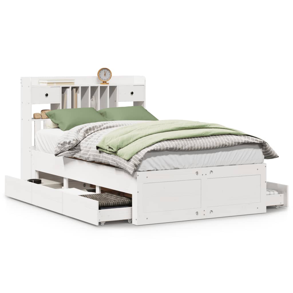 Letto Libreria senza Materasso Bianco 135x190 cm Legno di Pino - homemem39