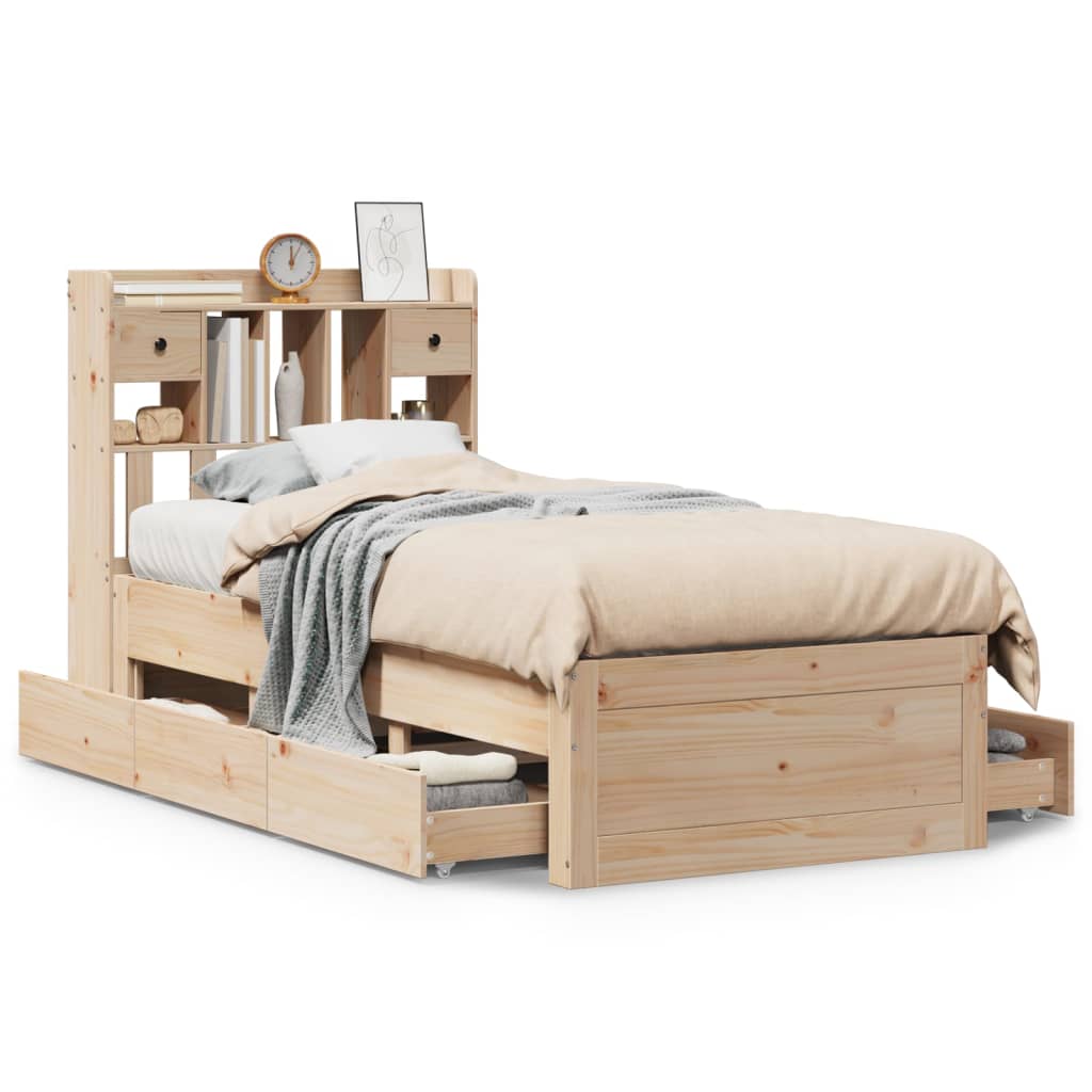 Giroletto con Libreria senza Materasso 75x190 cm in Legno Pino | homemem39