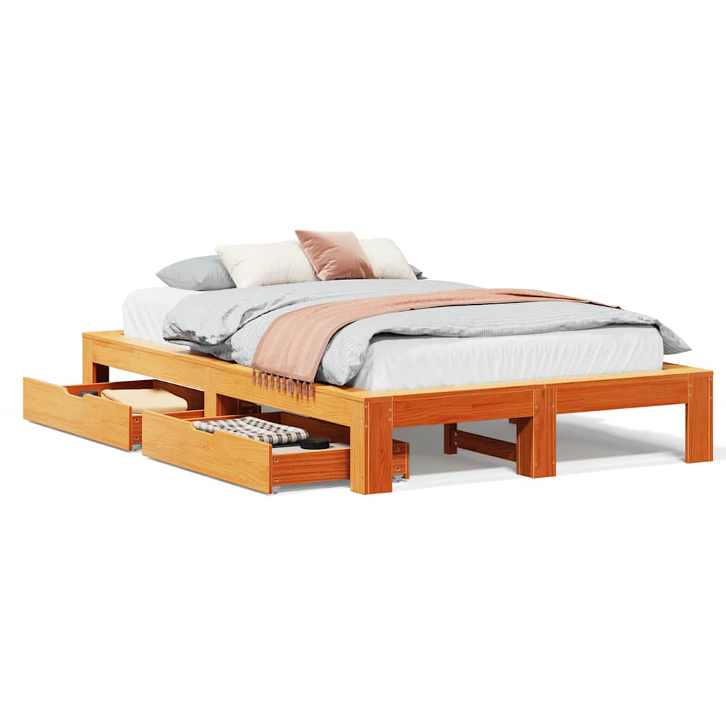 Giroletto senza Materasso Marrone Cera 135x190 cm Legno di Pino | homemem39