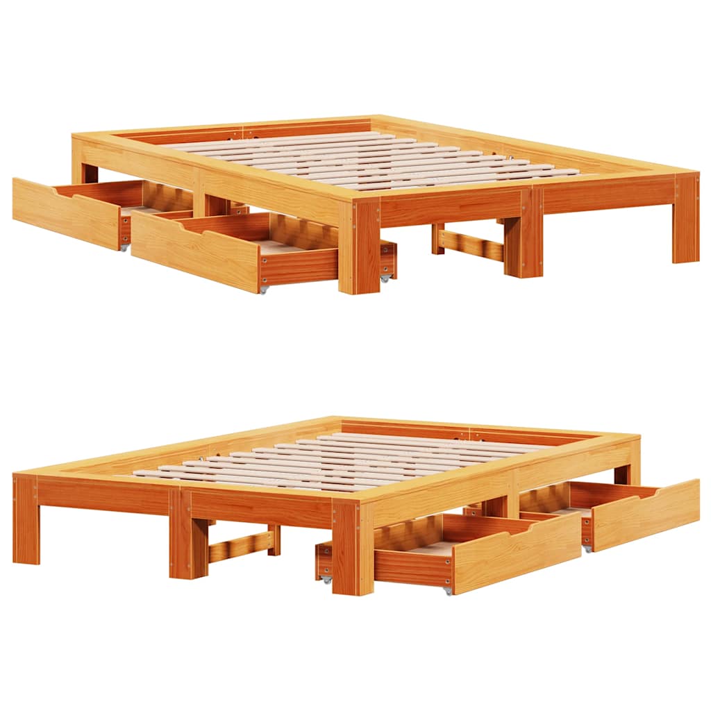 Giroletto senza Materasso Marrone Cera 135x190 cm Legno di Pino | homemem39