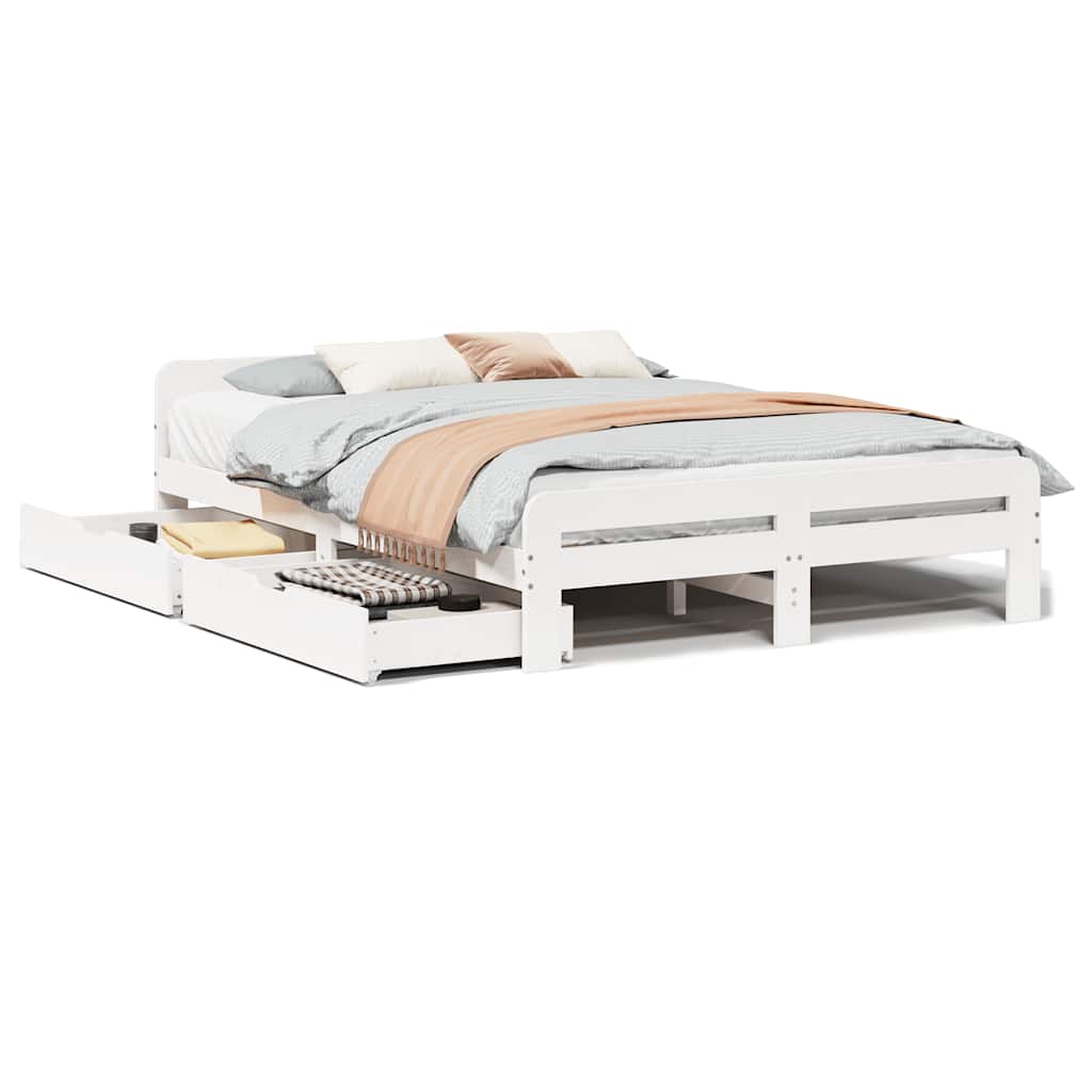 Letto senza Materasso Bianco 150x200 cm Legno Massello di Pino