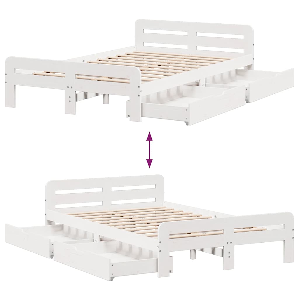 Letto senza Materasso Bianco 135x190 cm Legno Massello di Pino