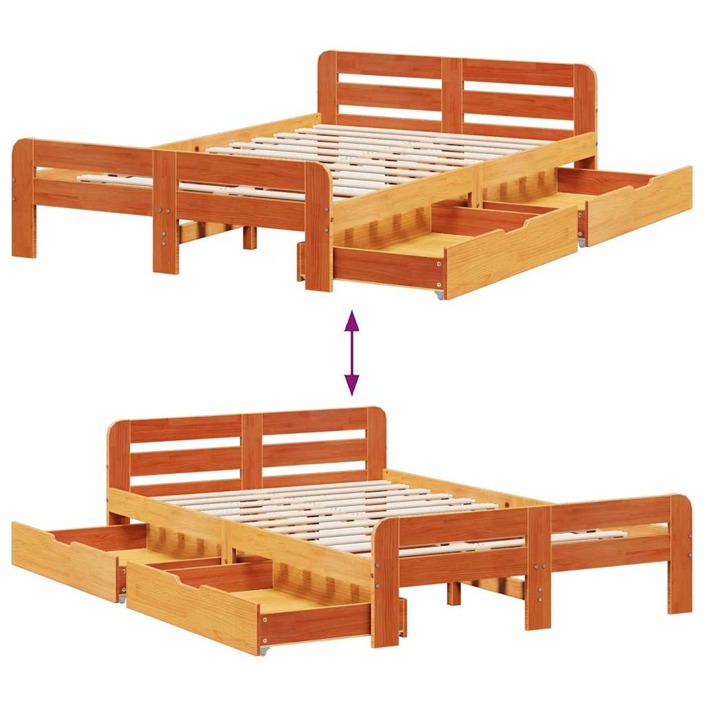 Letto senza Materasso Marrone Cera 135x190 cm in Legno di Pino | homemem39