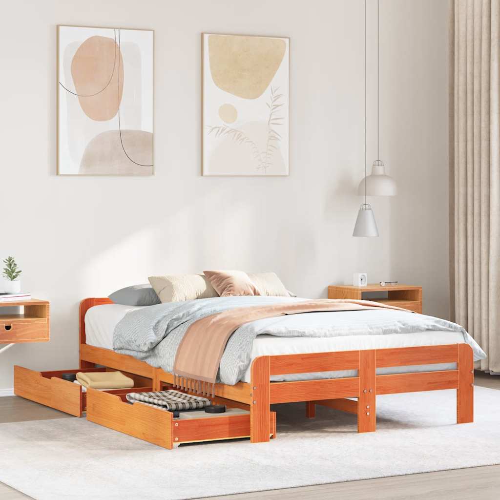 Letto senza Materasso Marrone Cera 135x190 cm in Legno di Pino | homemem39