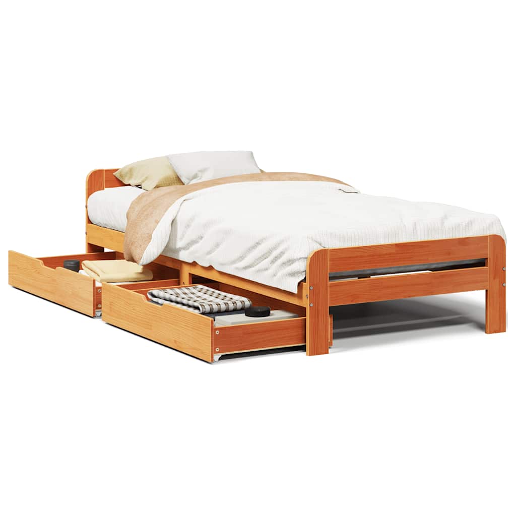 Letto senza Materasso Marrone Cera 75x190 cm in Legno di Pino | homemem39