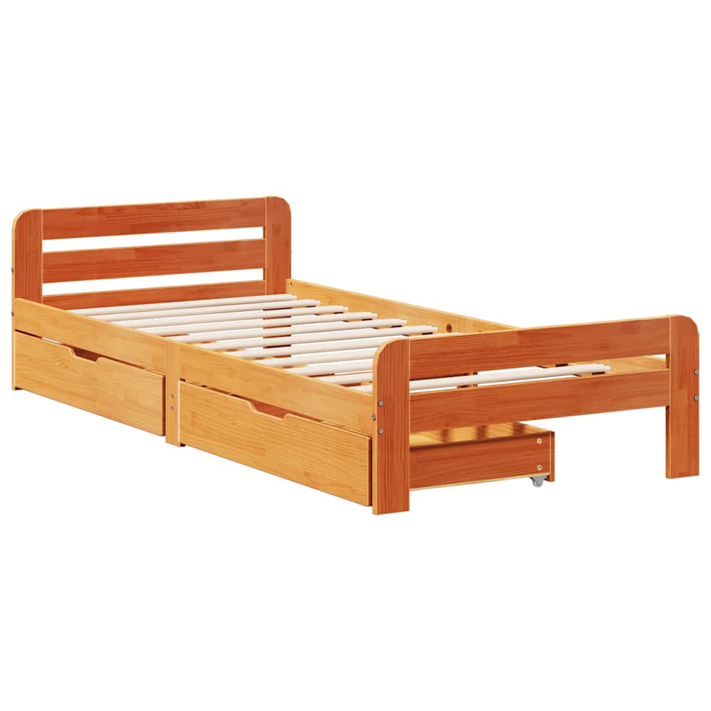 Letto senza Materasso Marrone Cera 75x190 cm in Legno di Pino | homemem39