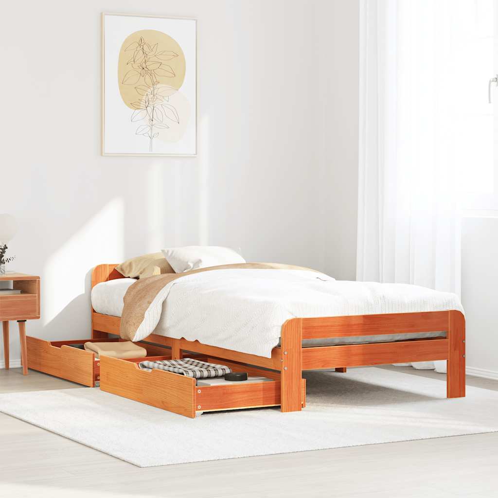 Letto senza Materasso Marrone Cera 75x190 cm in Legno di Pino | homemem39
