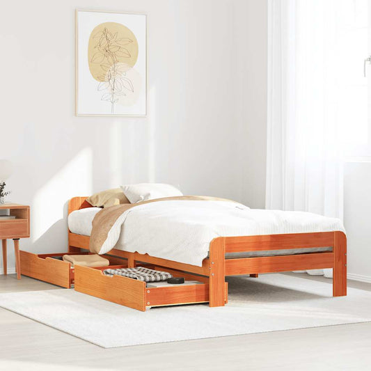 Letto senza Materasso Marrone Cera 75x190 cm in Legno di Pino | homemem39