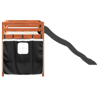 Letto a Soppalco con Tende Bambini Bianco e Nero 80x200 cm Pino