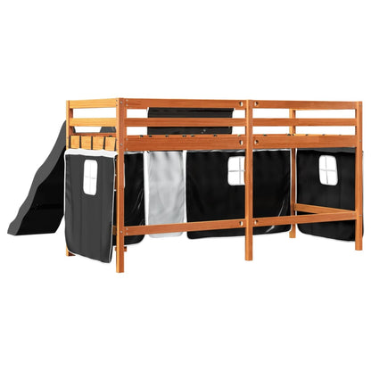 Letto a Soppalco con Tende Bambini Bianco e Nero 80x200 cm Pino