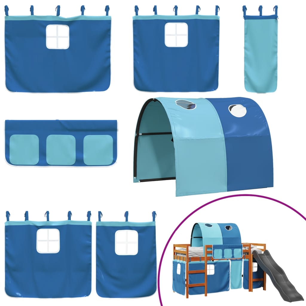 Letto a Soppalco con Tunnel Bambini Blu 80x200cm Massello Pino