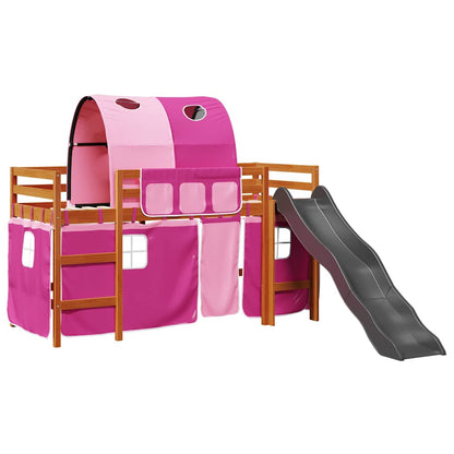 Letto a Soppalco con Tunnel Bambini Rosa 80x200cm Massello Pino