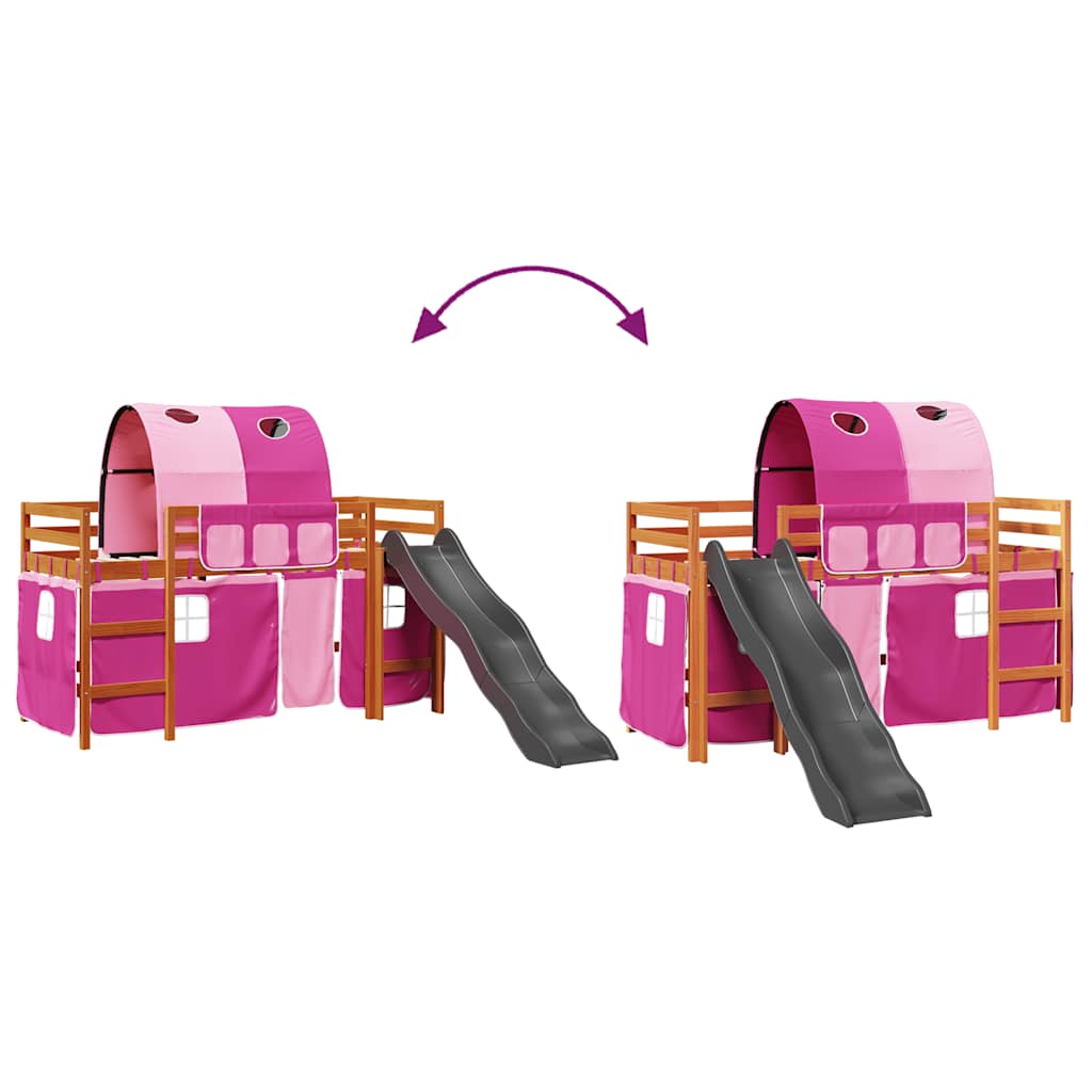 Letto a Soppalco con Tunnel Bambini Rosa 80x200cm Massello Pino