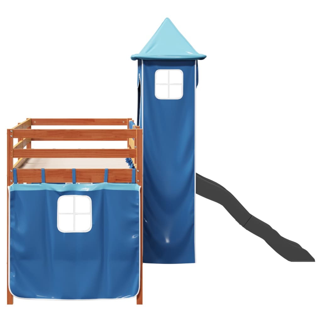 Letto a Soppalco con Torre Bambini Blu 80x200cm Massello Pino