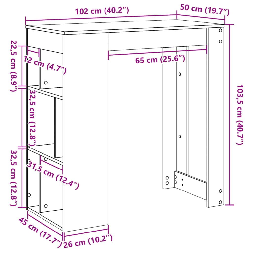 Tavolo Bar con Rastrelliera Sonoma 102x50x103,5 cm Multistrato | homemem39