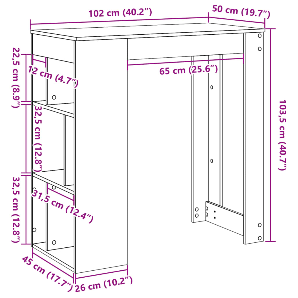 Tavolo Bar con Rastrelliera Grigio 102x50x103,5 cm Multistrato | homemem39