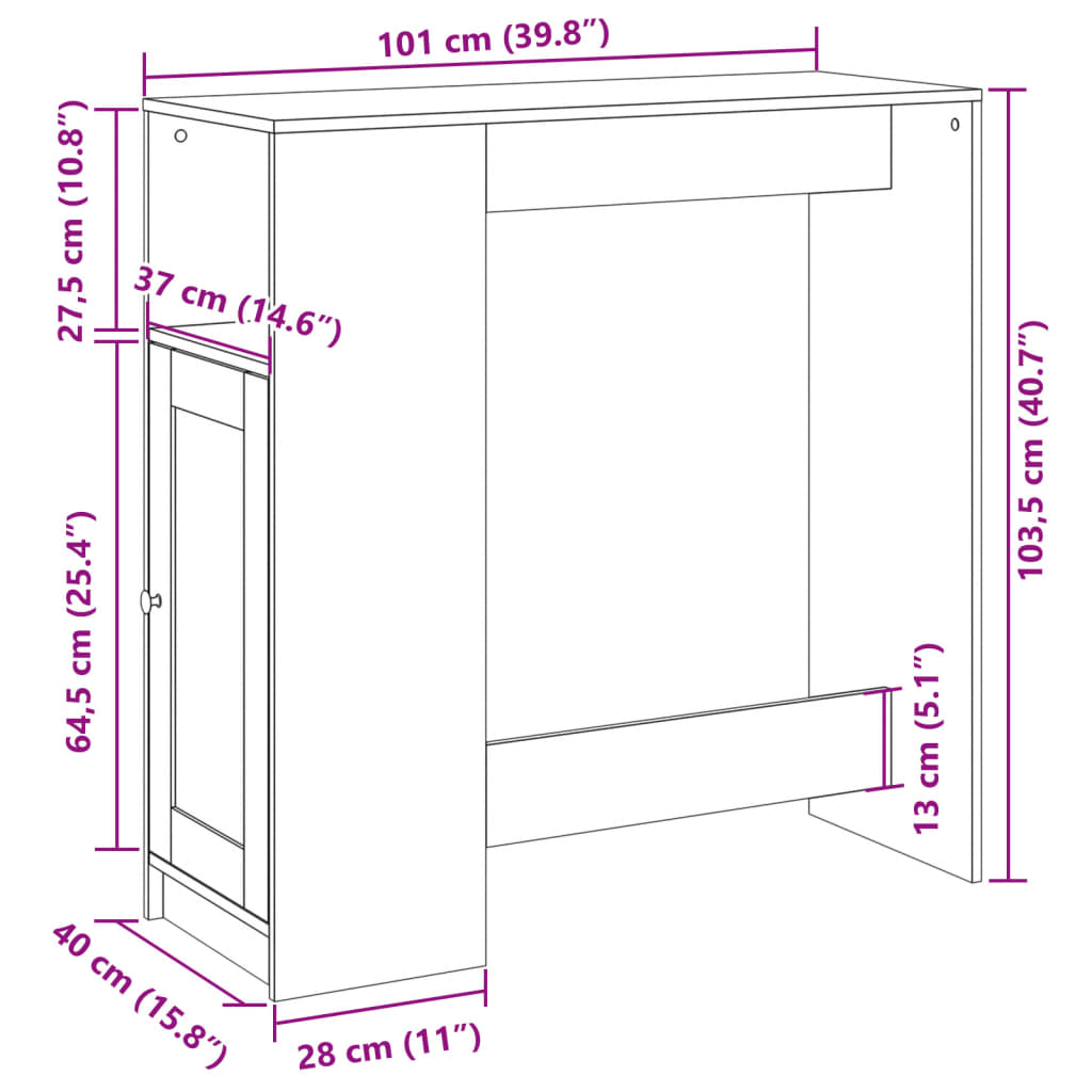 Tavolo Bar con Rastrelliera Grigio 101x40x103,5 cm Multistrato | homemem39