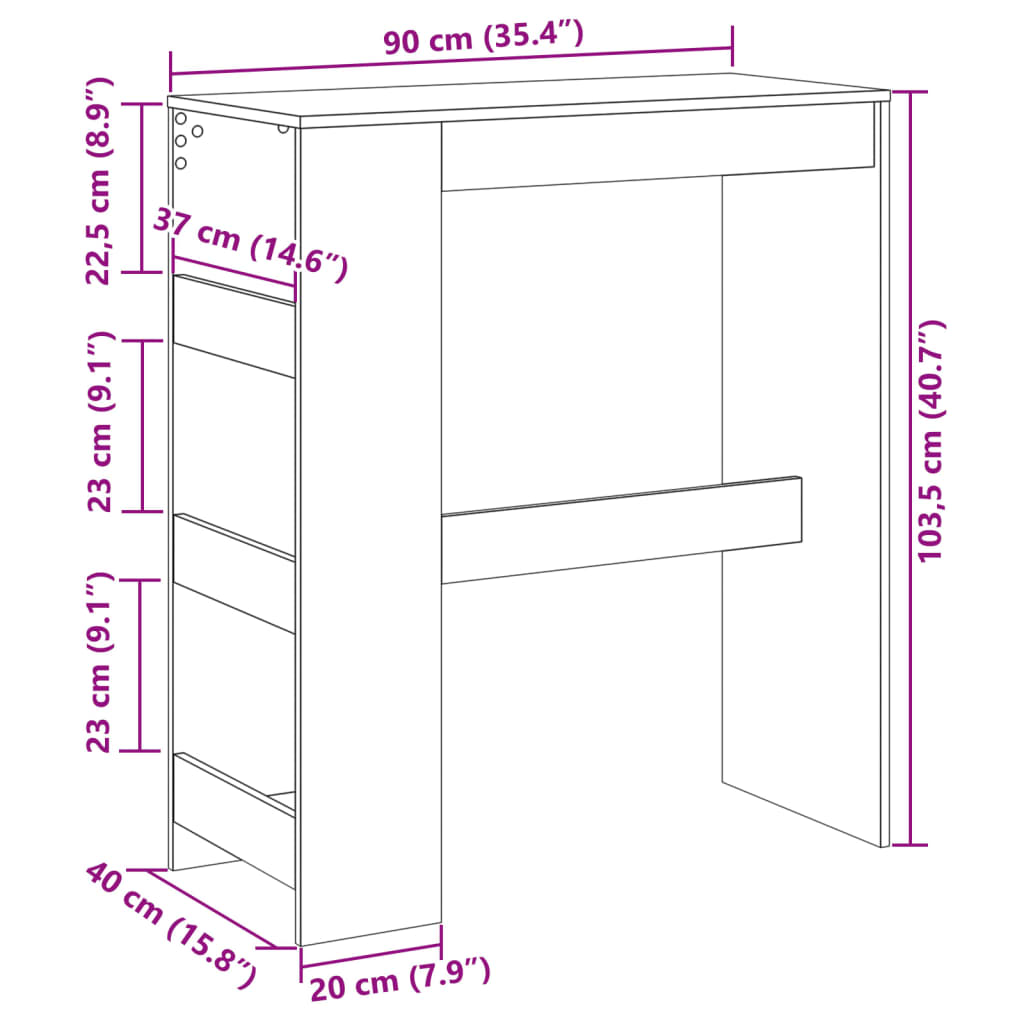 Tavolo Bar con Rastrelliera Antico 90x40x103,5 cm Multistrato | homemem39