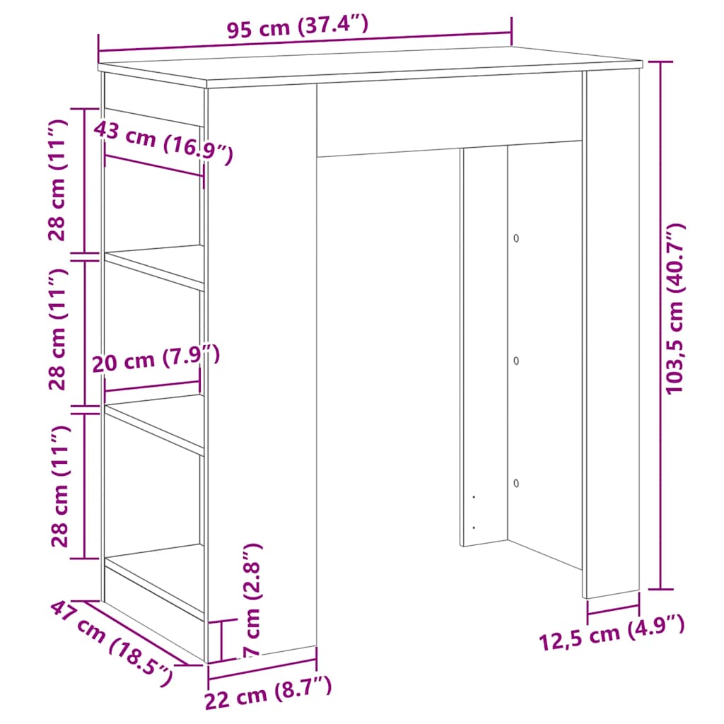Tavolo Bar con Rastrelliera Rovere 95x47x103,5 cm Multistrato | homemem39
