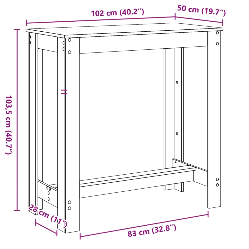 Tavolo da Bar Bianco 102x50x103,5 cm in Legno Multistrato | homemem39