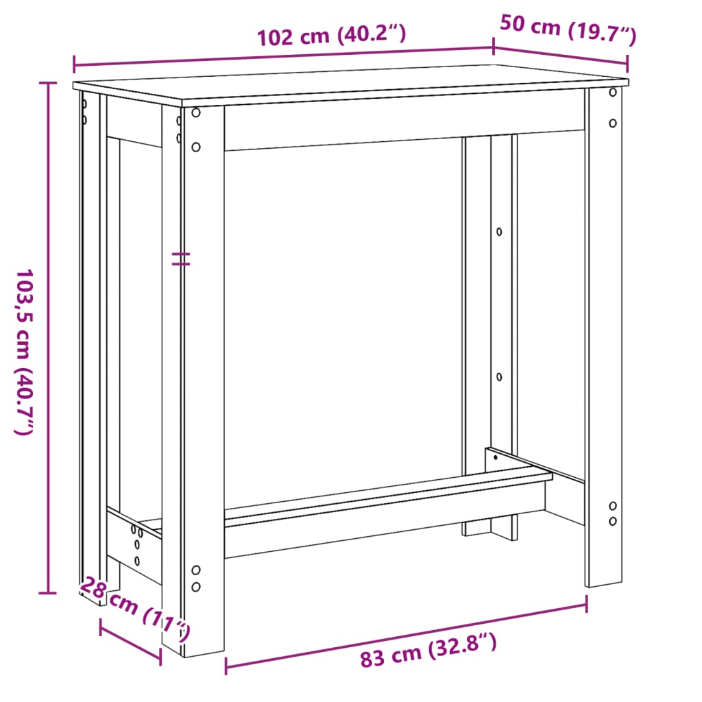 Tavolo da Bar Legno Antico 102x50x103,5 cm in Legno Multistrato | homemem39