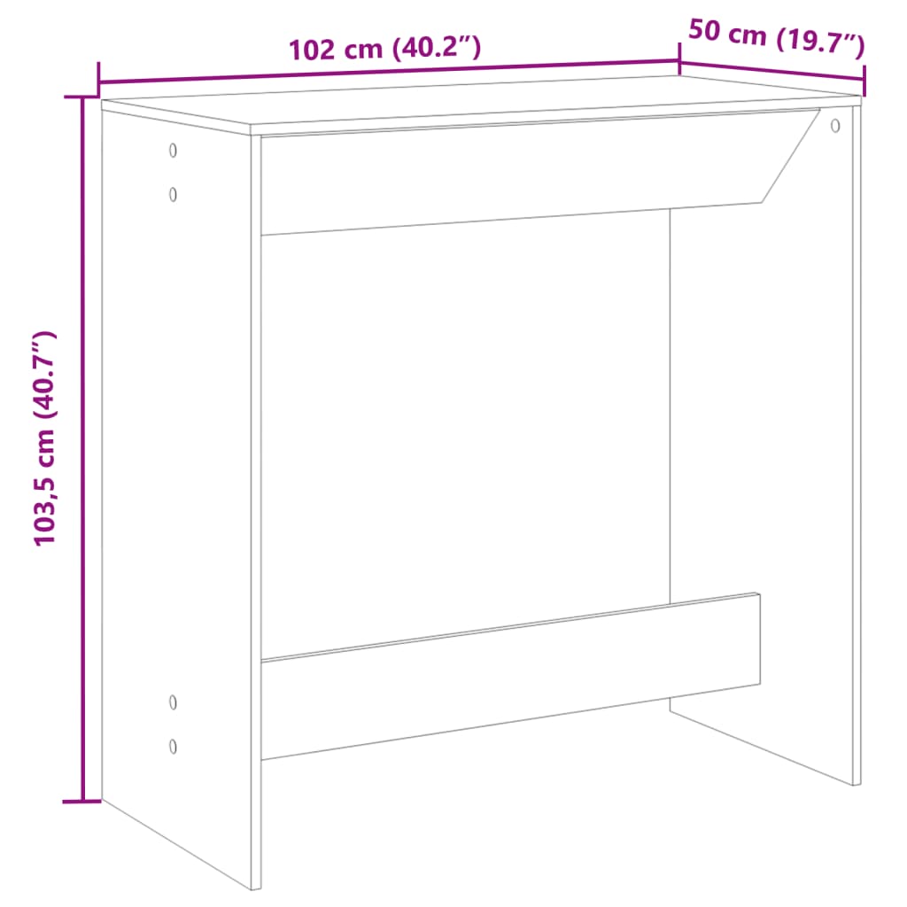 Tavolo Bar Rovere Artigianale 102x50x103,5 cm Legno Multistrato