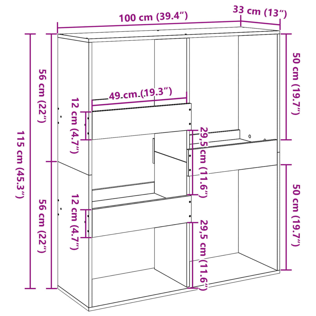 Libreria/Divisorio Grigio Cemento 100x33x115 cm